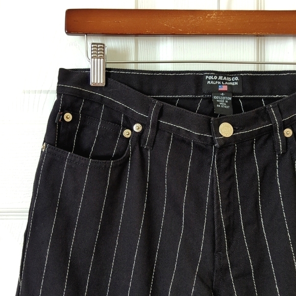 Ralph Lauren Polo Jeans 90's Vintage Embroidered Pinstripe Straight Leg Jeans 4 - Picture 11 of 15